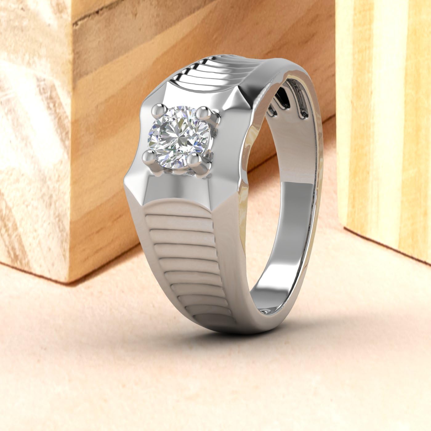1/2 Carat 4-Prong Set Diamond Solitaire Men's Wedding Band Ring in 14K Gold - IGI Certified
