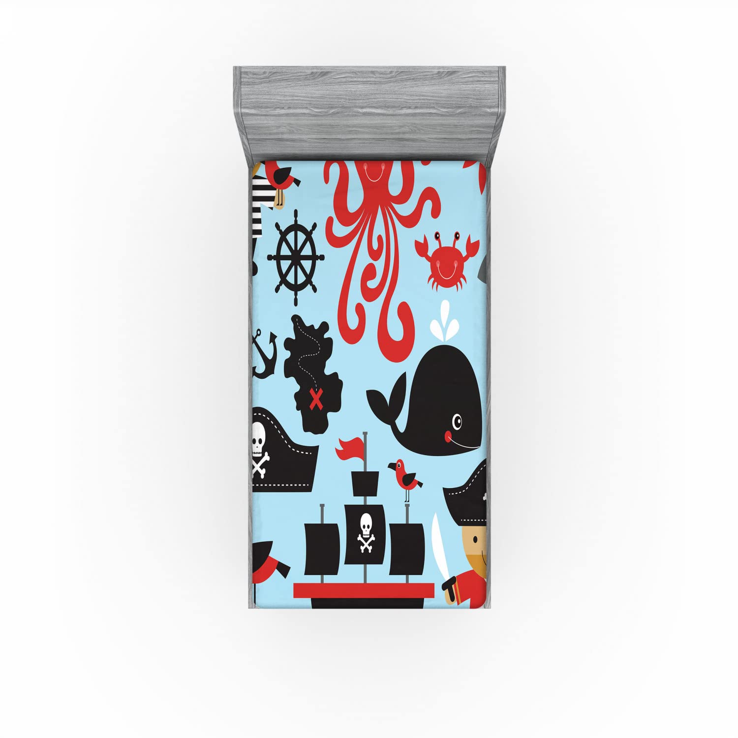 Ambesonne Pirate 2 Pack Fitted Sheet, Cartoon Marine Adventure, Bed Cover All-Round Elastic Deep Pockets 2 Pieces, Package Contains 2 Twin XL Size Fitted Sheets, Pink Blue