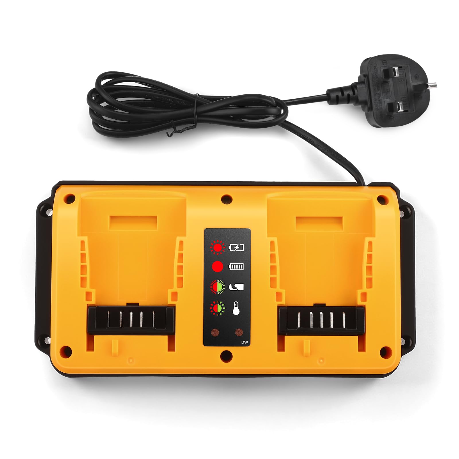 Dual-Port Battery Charger Compatible with DEWALT 18V-20V Lithium Batteries—Smart LED Indicator, Overheat/Overcharge Protection Equipped with multiple heat dissipation holes