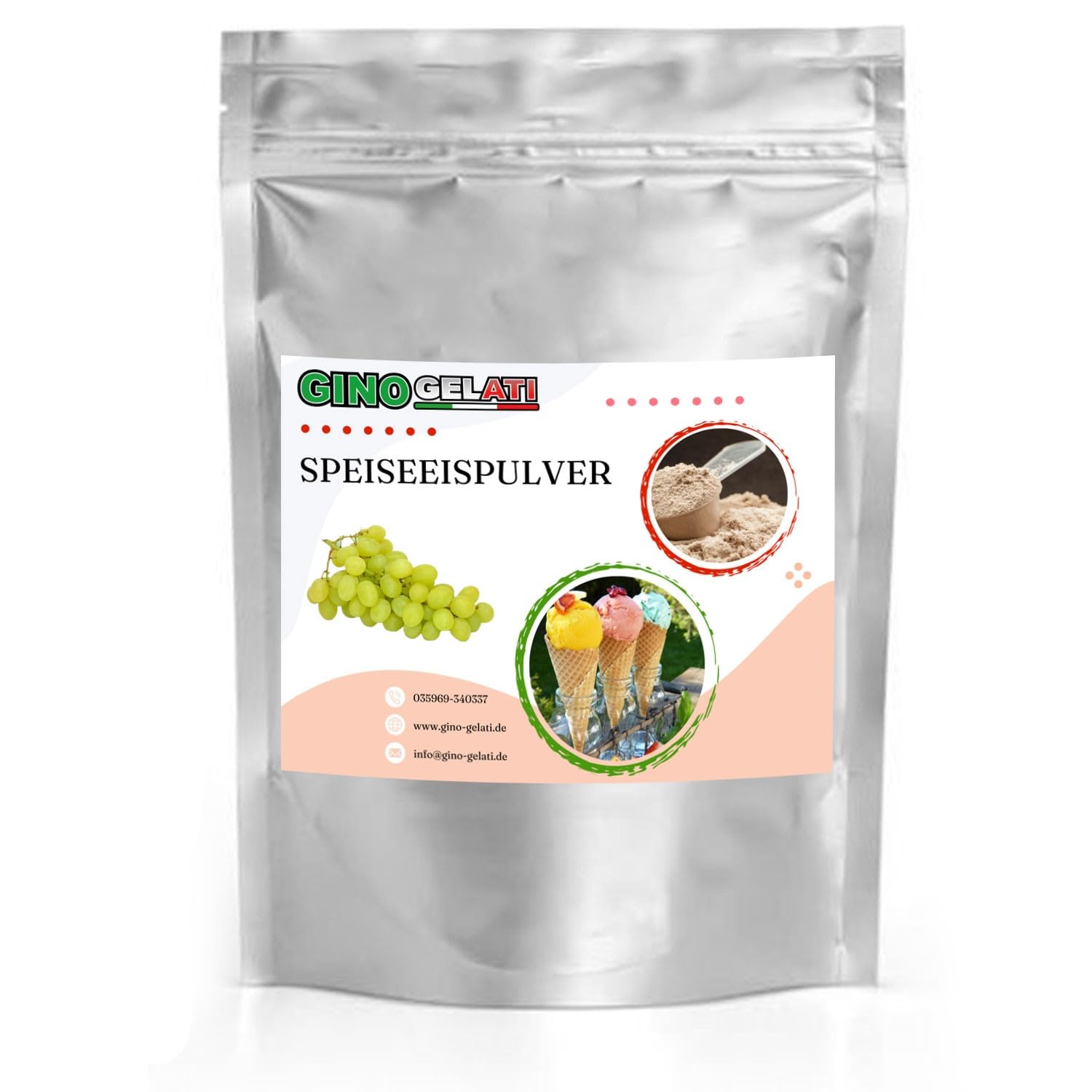 Gino Gelati fruchtiges Eis Speiseeis Pulver, verschiedene Geschmackssorten, schnelle und einfache Zubereitung, für Gastronomie und private Küche, Made in Germany (10 Kg, Weintraube)