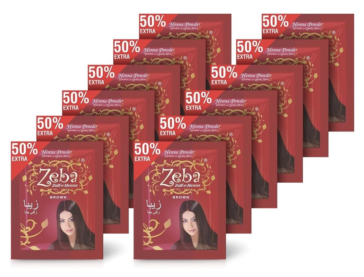 generic Zeba Brown Henna Powder for Hair Colour with Herbs, 50% Extra pack of 12-picture-19