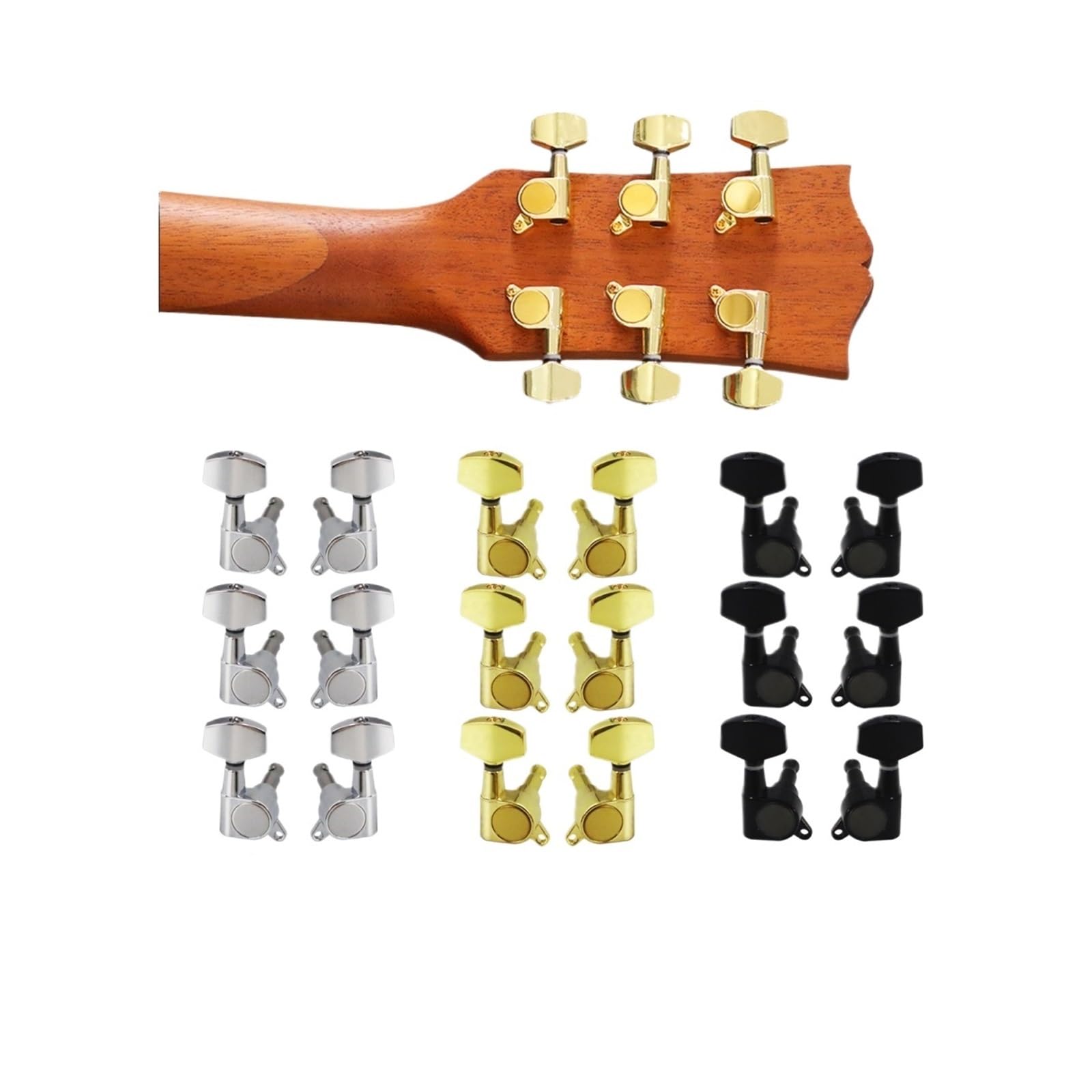Set Di Meccaniche 3L3R Accordatori for Chitarra Elettrica Acustica Pioli Chiavi Sigillate for Parti Di Chitarra, Nero/Cromo/Oro(Golden Set)