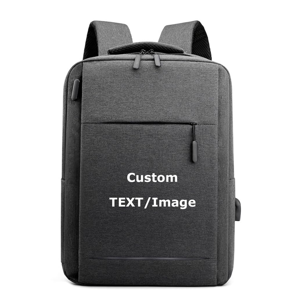 Custom Backpacks with Laptop Compartment Name Photo (Dark Grey)