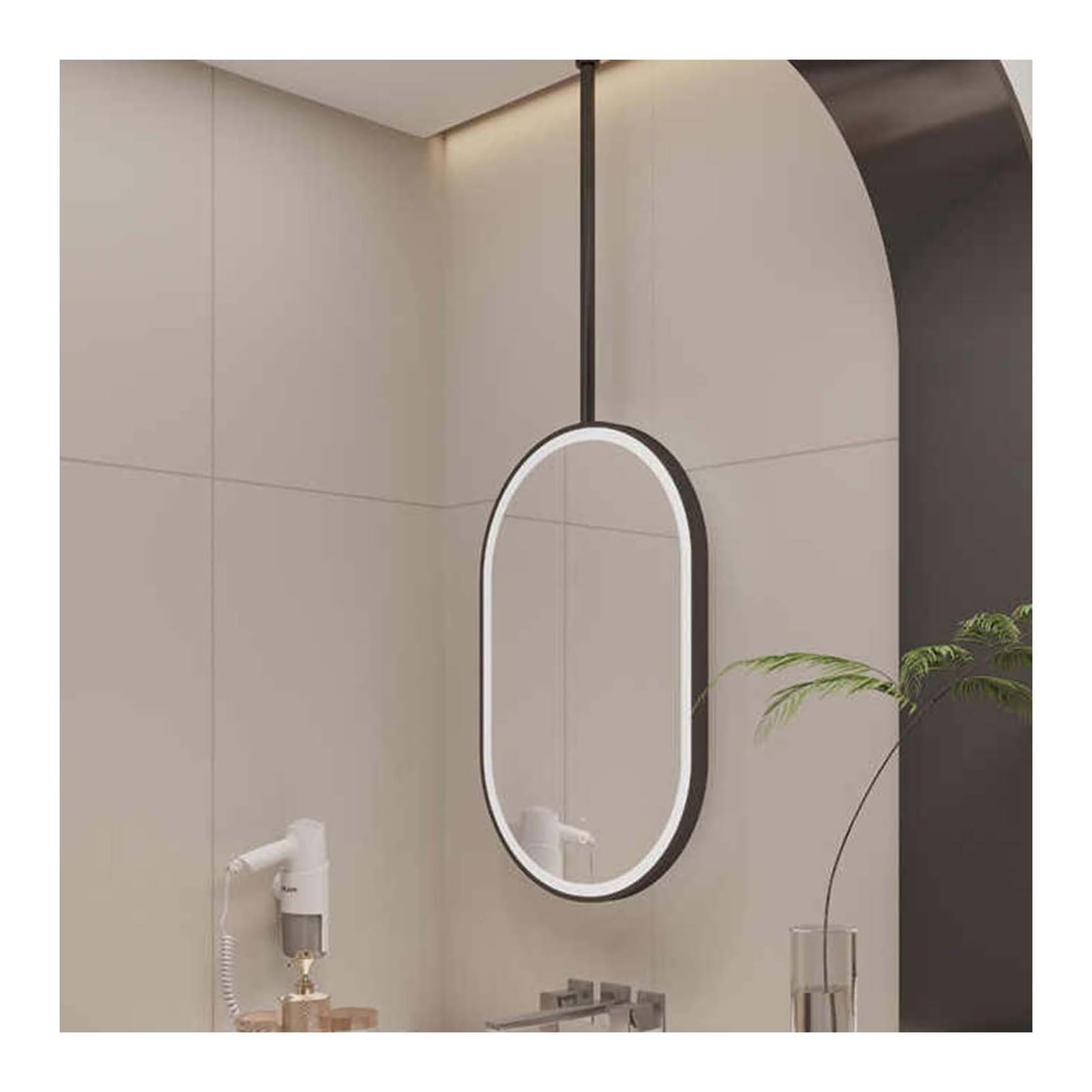 LED-beleuchteter drehbarer Badezimmerspiegel, 40 x 80 cm, schwarzer Make-up-Spiegel für Zuhause und Hotel, Dekor, stilvoller Kosmetikspiegel mit Licht für verbesserte Fellpflege