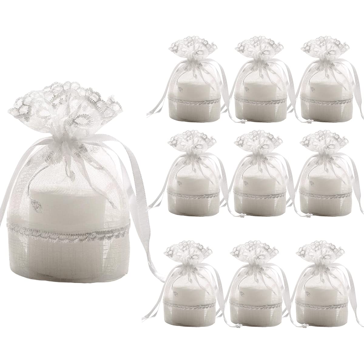 Snadulor 10 Pcs Organza Gift Bags 3.9 x 5.5 inch White Sheer Organza Bags for Candy Packings Gift wrapping Wedding Party Supplies