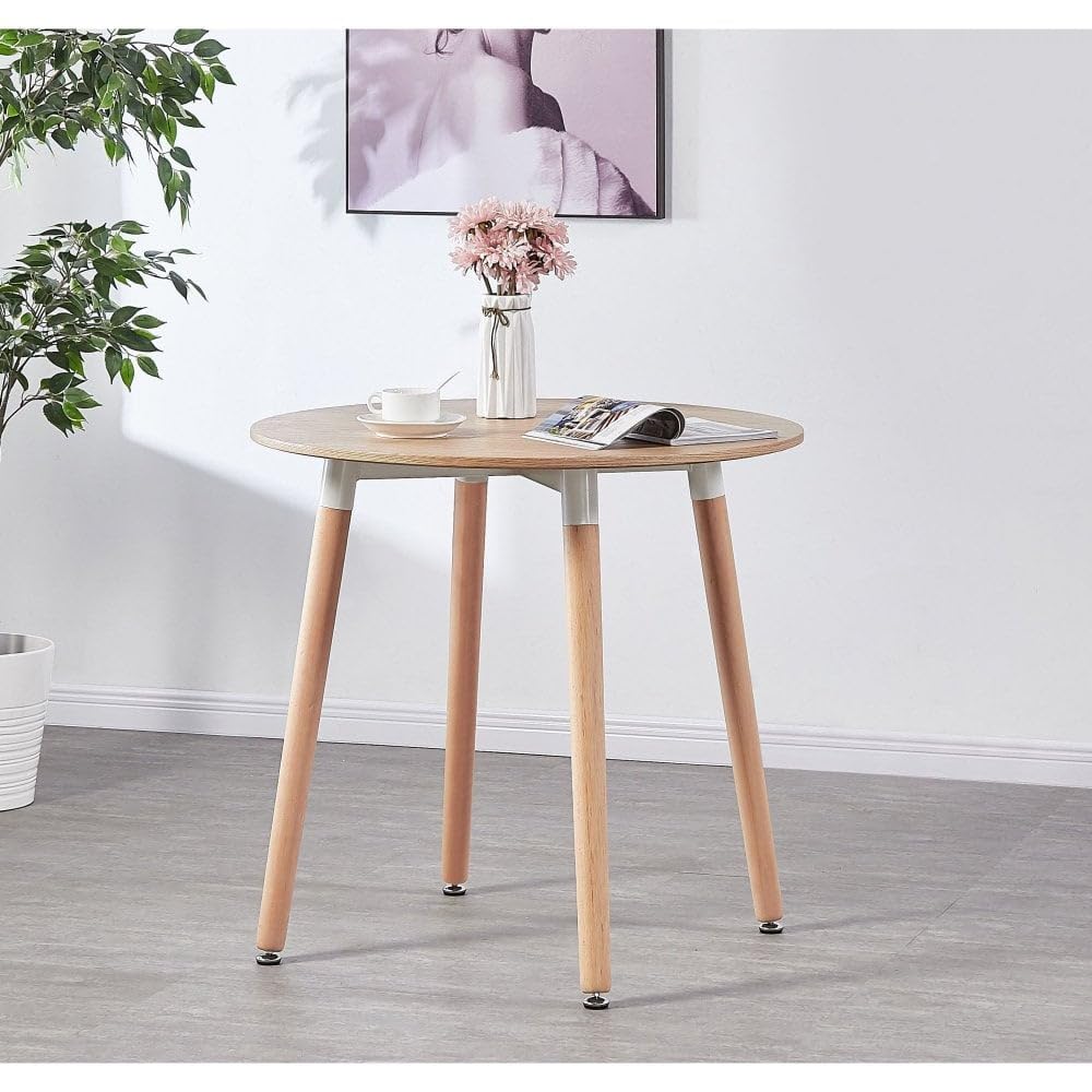 Halo Round Dining Table – Modern Retro Table with Solid Wooden Legs – Minimalist Small Space Dining Solution – Compact Kitchen, Office, Apartment Table – Easy Assembly – Scandinavian Design