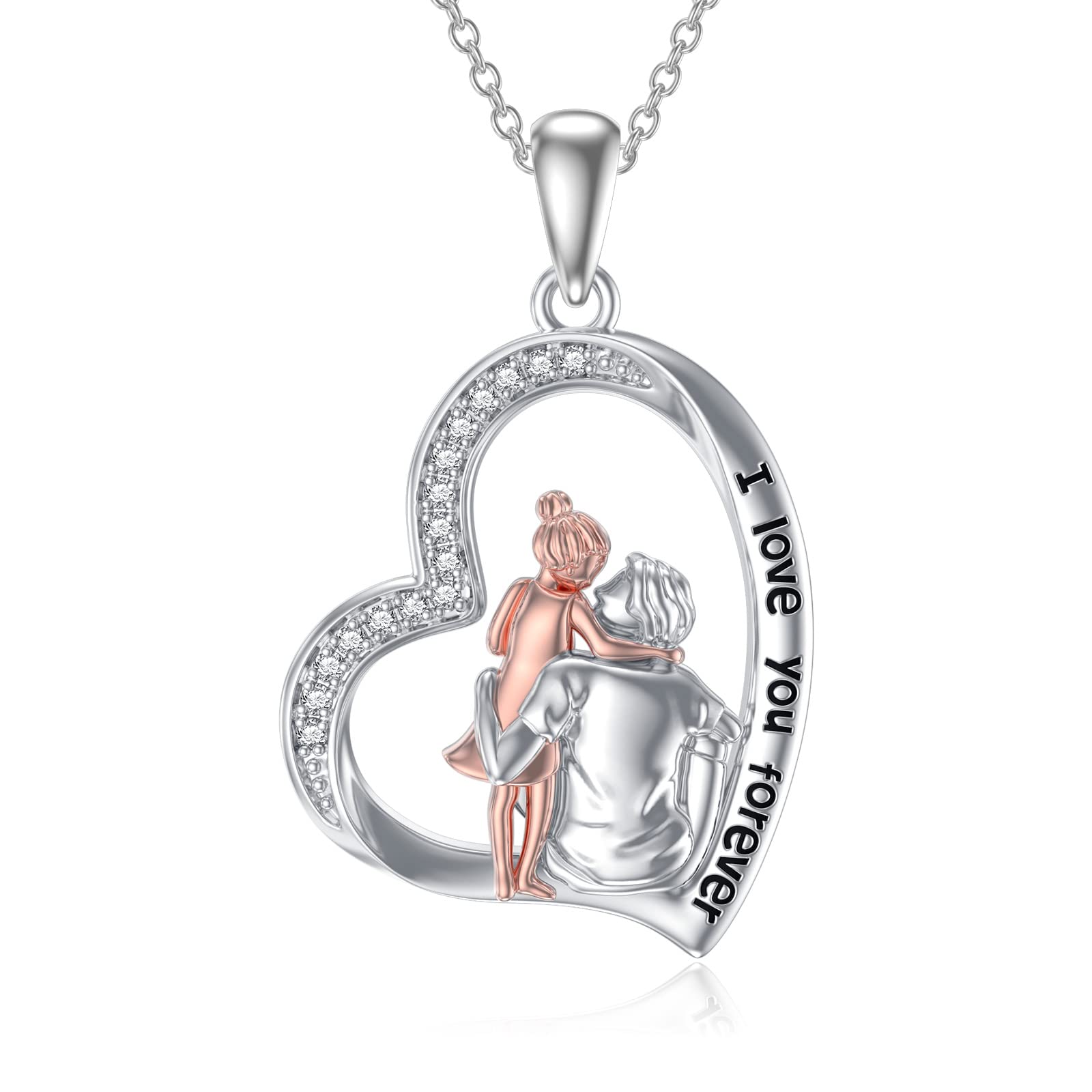 Collier Fille de Papa Mlaman en Argent Sterling Père Fille Cadeaux, Coeur Amour Pendentif Bijoux pour Fille