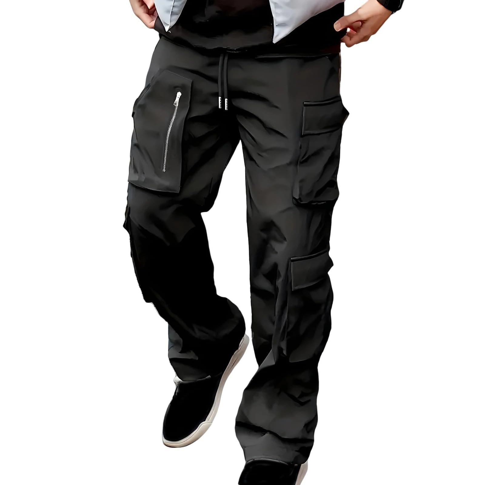 Comfortable Men's Cotton Cargo Pants: Drawstring Loose-Fit Joggers for Hiking & Casual Wear