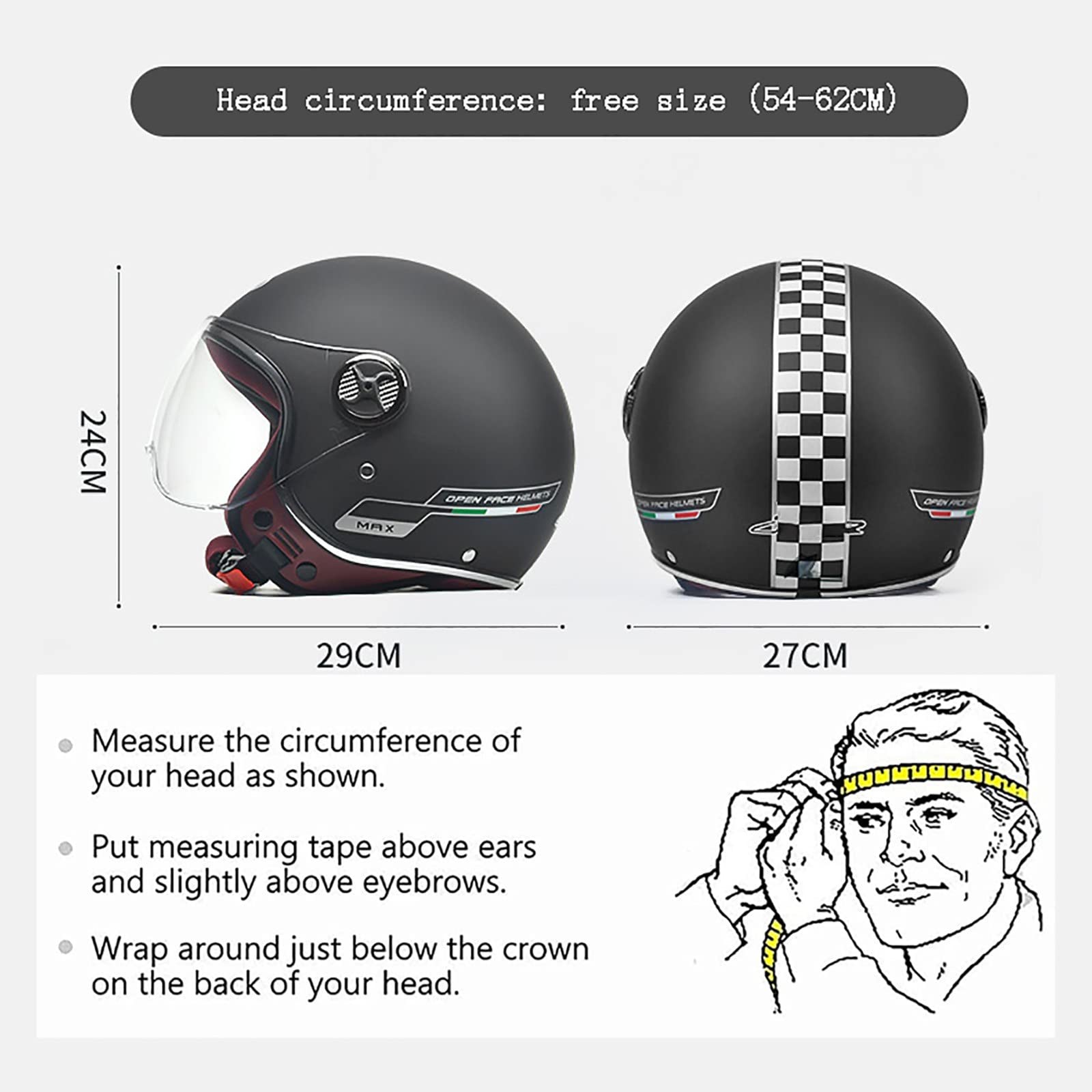 HZIH Retro Casco ezzo, Casco per oto Occhiali da Sole Visiera Uoo e