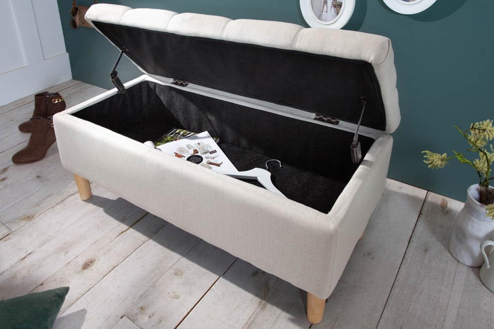 Truhenbank CASTLE - 100cm - beige - Strukturstoff Massivholz-Beine Stauraum