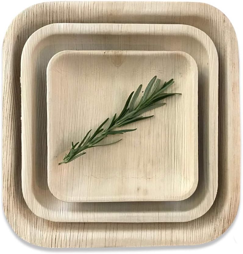 Disposable Palm Leaf Square Dinner Plates by Rustic Earthware | 25 Pack of 10" Eco Friendly Dinnerware | Weddings, BBQs, Special Occasions, Gatherings