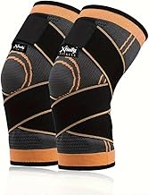 Xfinity Fitness Dual Strap Compression Knee Sleeve, Knee Brace for Men & Women, Running, Crossfit, Basketball, Pain Relief, ACL MCL Support, Adjustable Strap(PACK OF 2) (2, Orange)