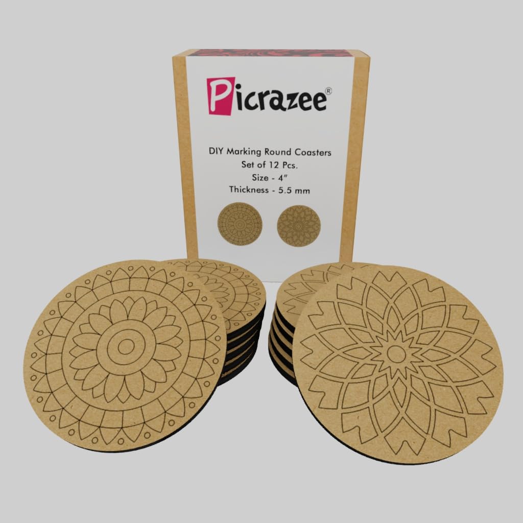 PICRAZEE DIY Engineered Pine MDF Pre-Marked 12 Round Plates (2 Designs 6 Plates Each) in 4 inch Diameter and 5.5 mm Thickness– Ideal for Art and Craft, Resin Art, Decoupage, and DIY Projects (B0CLF1FWSV) Amazon Price History, Amazon Price Tracker