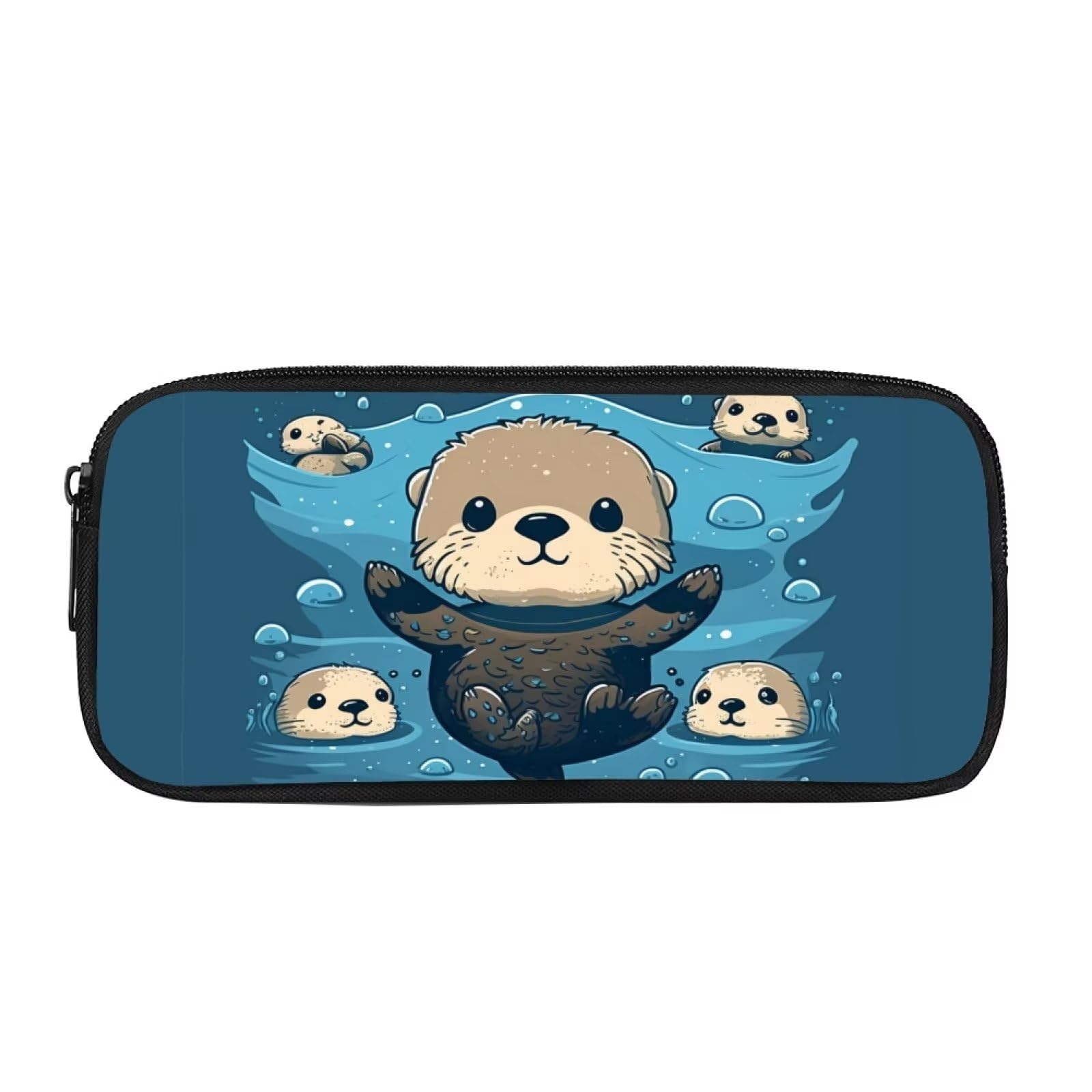 Showudesigns Cute Sea Otter Pen Case Pencil Holder School Supplies Stationery with Zipper Middle School College Office Organizer for Student Kids Boys Girls Blue — image 1