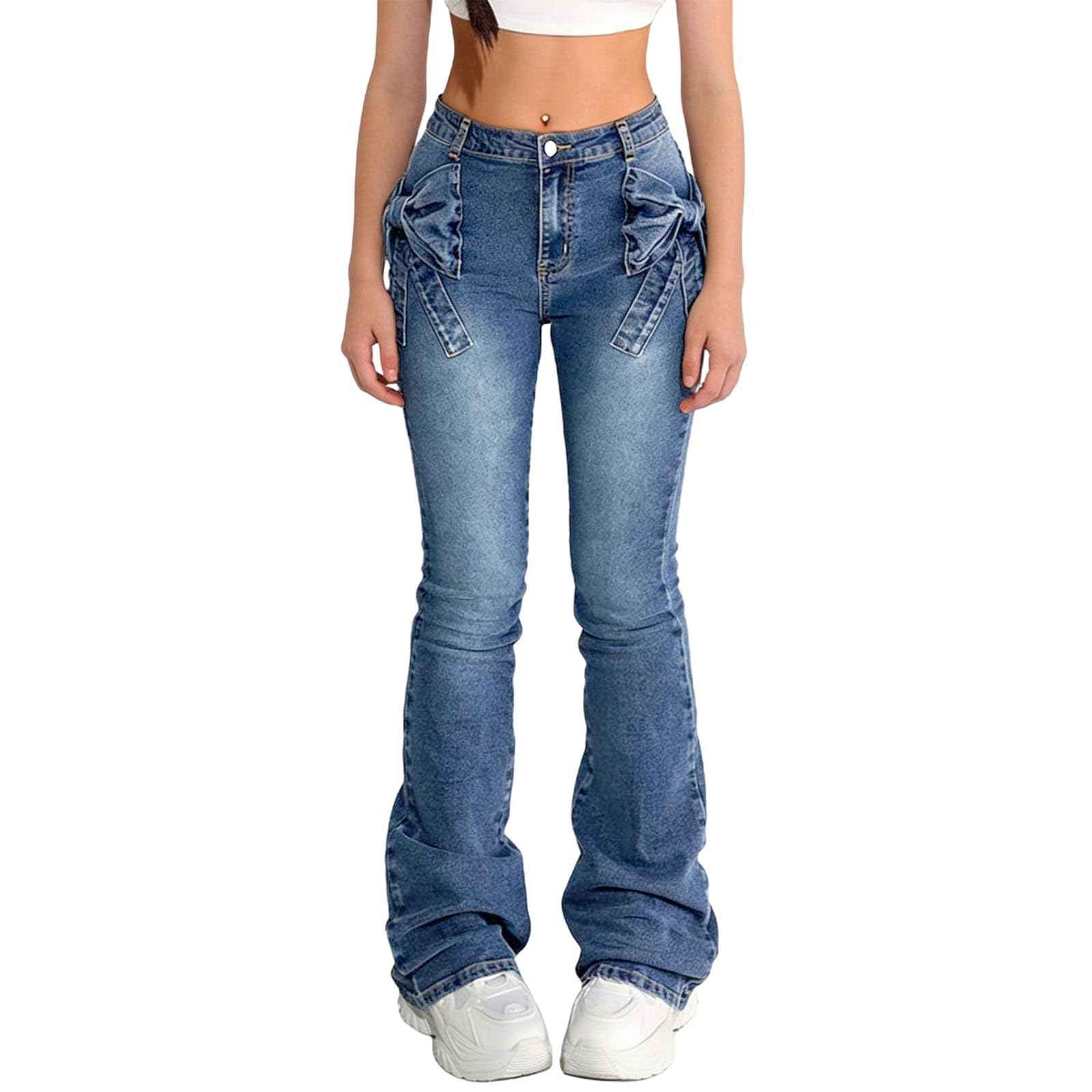 HAOLEI Vaqueros Acampanados Niña,Moda Cintura Medio Pantalones Vaqueros Ajustados con Lazo 3D Casual Slim Fit Y2K Pantalon de Mezclilla para Adolescentes Chica Versátil Bootcut Jeans 6-13 Años