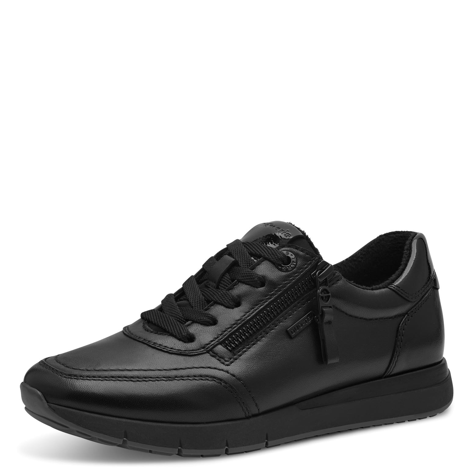 Tamaris Comfort Women’s Flat Sneakers with Laces and Zip, Black Nappa, 4 UK