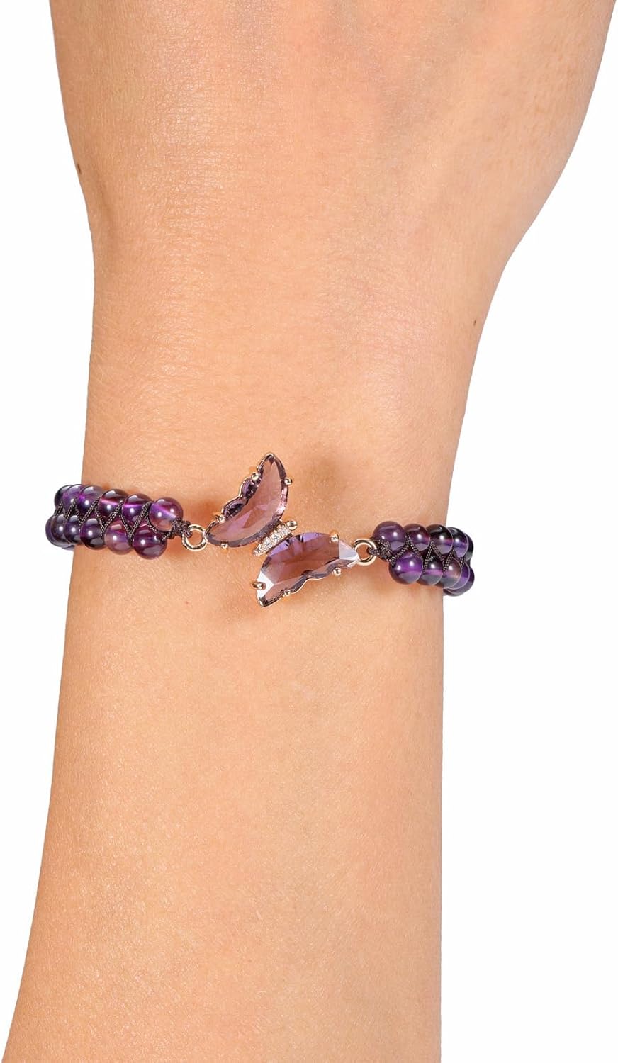 Top Plaza Amethyst Bracelet Healing Crystal Stone Bracelet for Women 8mm Crystal Beads Butterfly Charms Stretch Bracelet Handmade Energy Gemstone Bracelet Jewelry - Image 4