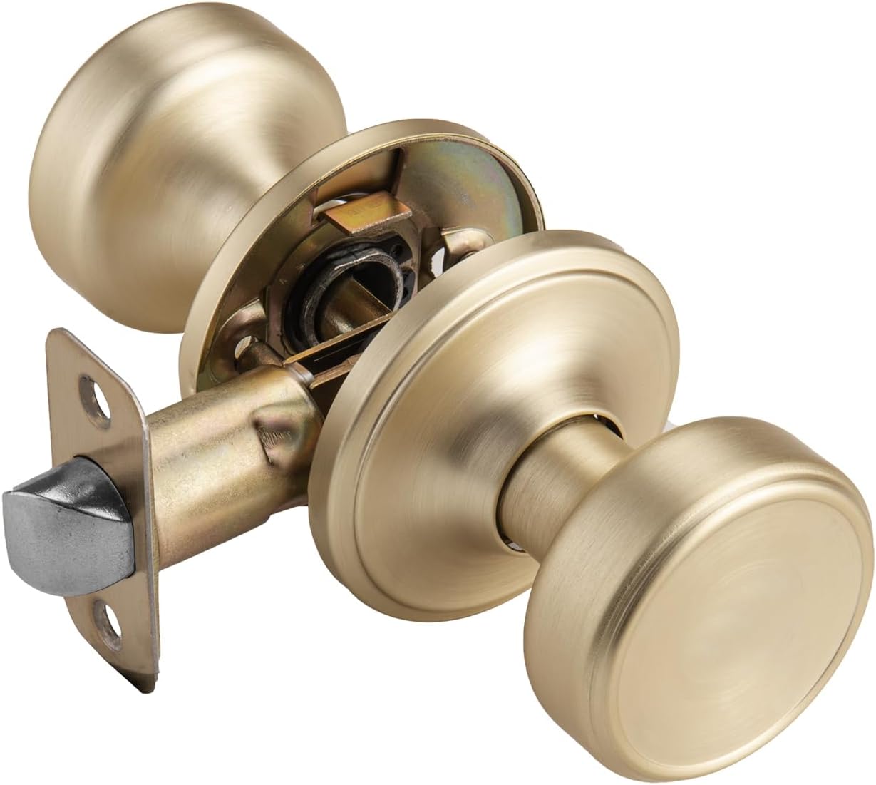 6 Pack Gold Pismo Doorknob for Hall, Passage Door Knob with Non Locking,Satin Brass Door Knob Interior