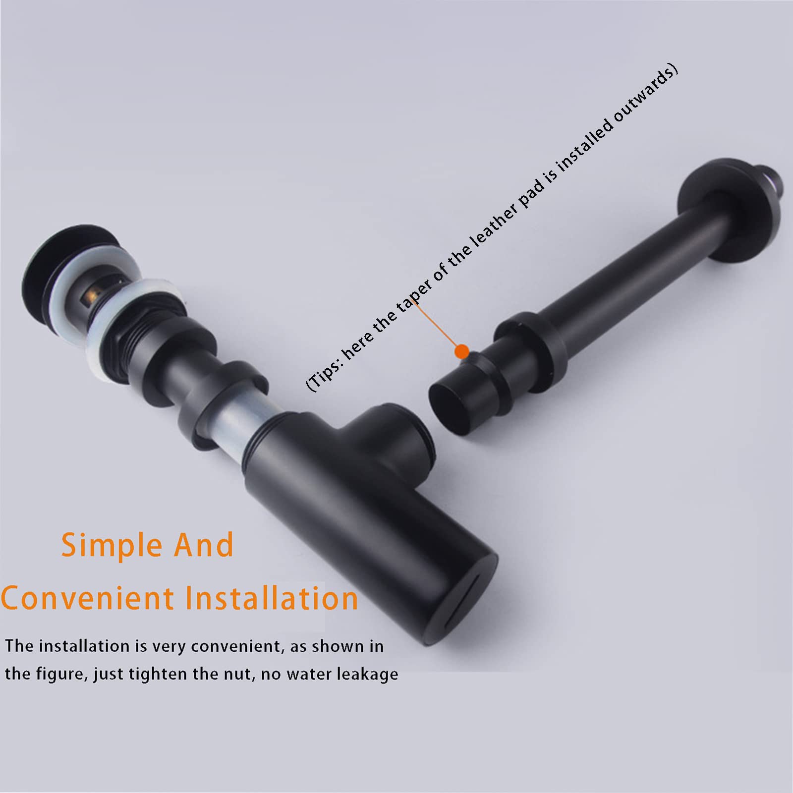 Tapón De Desagüe para Lavabo De Baño, Desagüe Emergente De 1-1/4, Kit De Desagüe De Lavabo De Baño En Forma De P De Latón, Desagüe De Lavabo De Sifón Negro para Pared,with Overflow