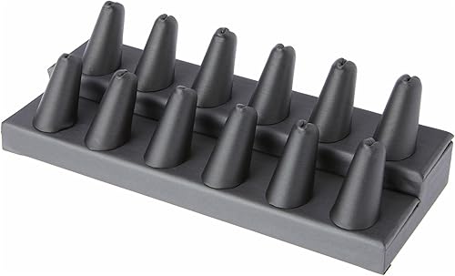 Plymor Pantalla de dedo de anillo de 2 niveles de piel sintética gris, doce en base rectangular, 8.125 pulgadas de ancho x 3.25 pulgadas de