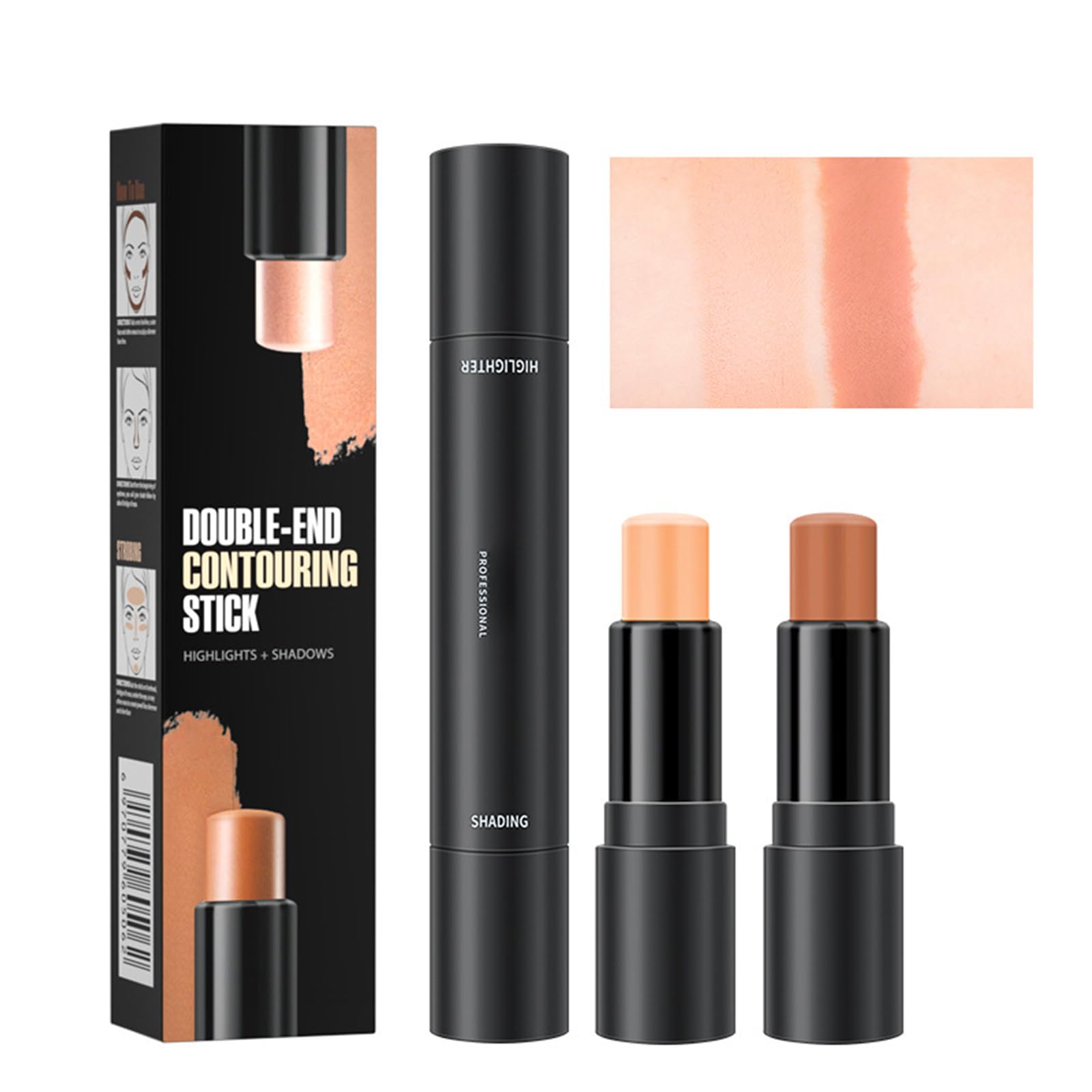 Contour Stick for Double Head, Dual-Ended Highlight Contouring Stick, 2 in 1 Contour Highlighter Sticks, Double Head Contouring Pen Bronzer and Highlighter