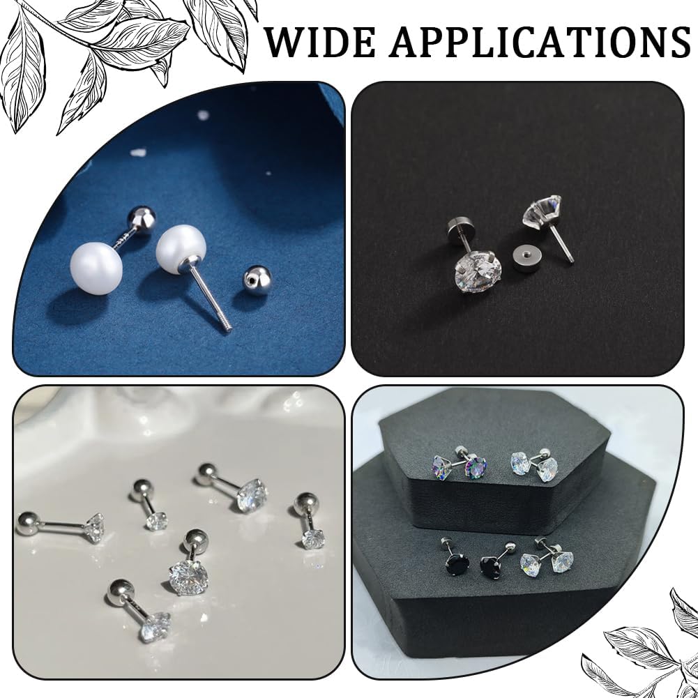 Beebeecraft 50Pcs 5 Sizes Screw Ball Backs for Threaded Post 304 Stainless Steel Round Earring Backs Metal Ear Nuts Replacement 19/20 Gauge for Stud Earring Making Supplies