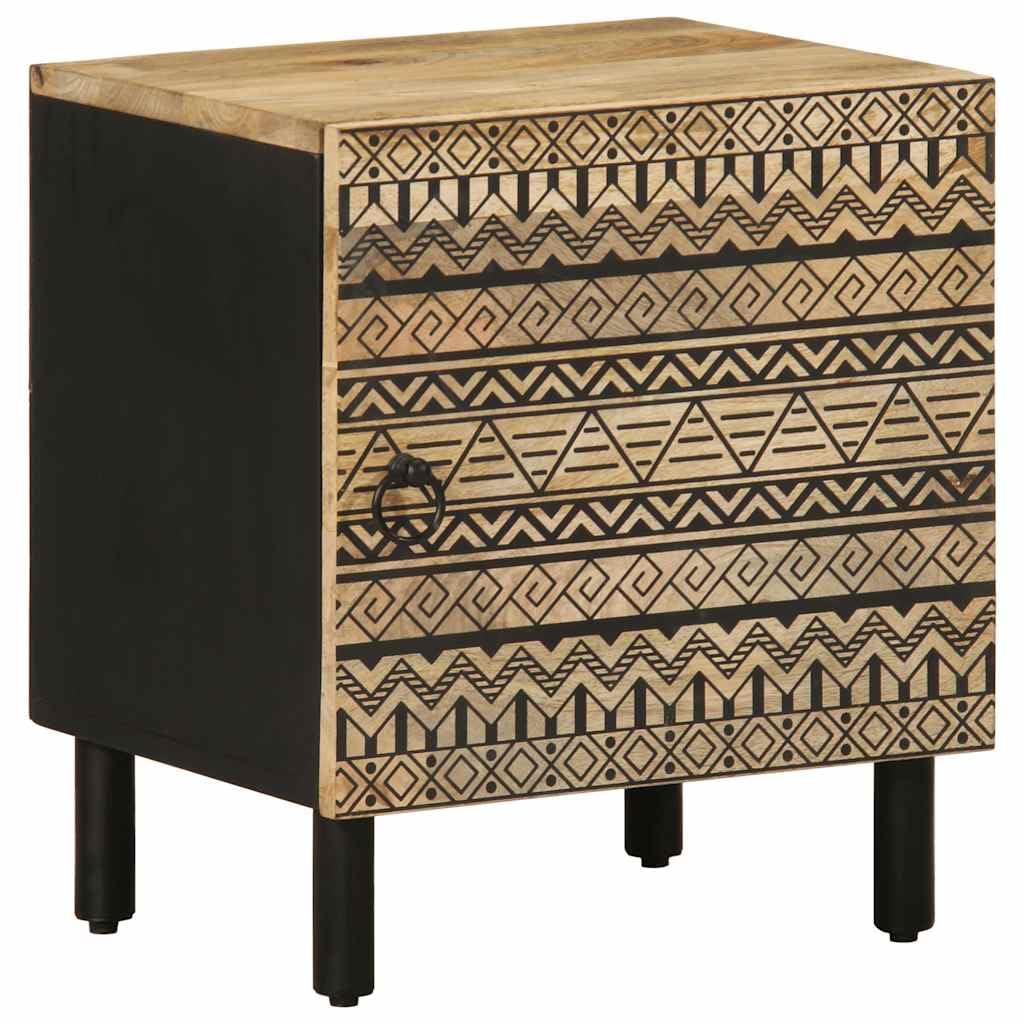 SXZenSpace Bedside Cabinet Black Small Mango Wood Nightstand 40x33.5x46 cm with Door for Bedroom Living Room Slimline Bed Side Storage