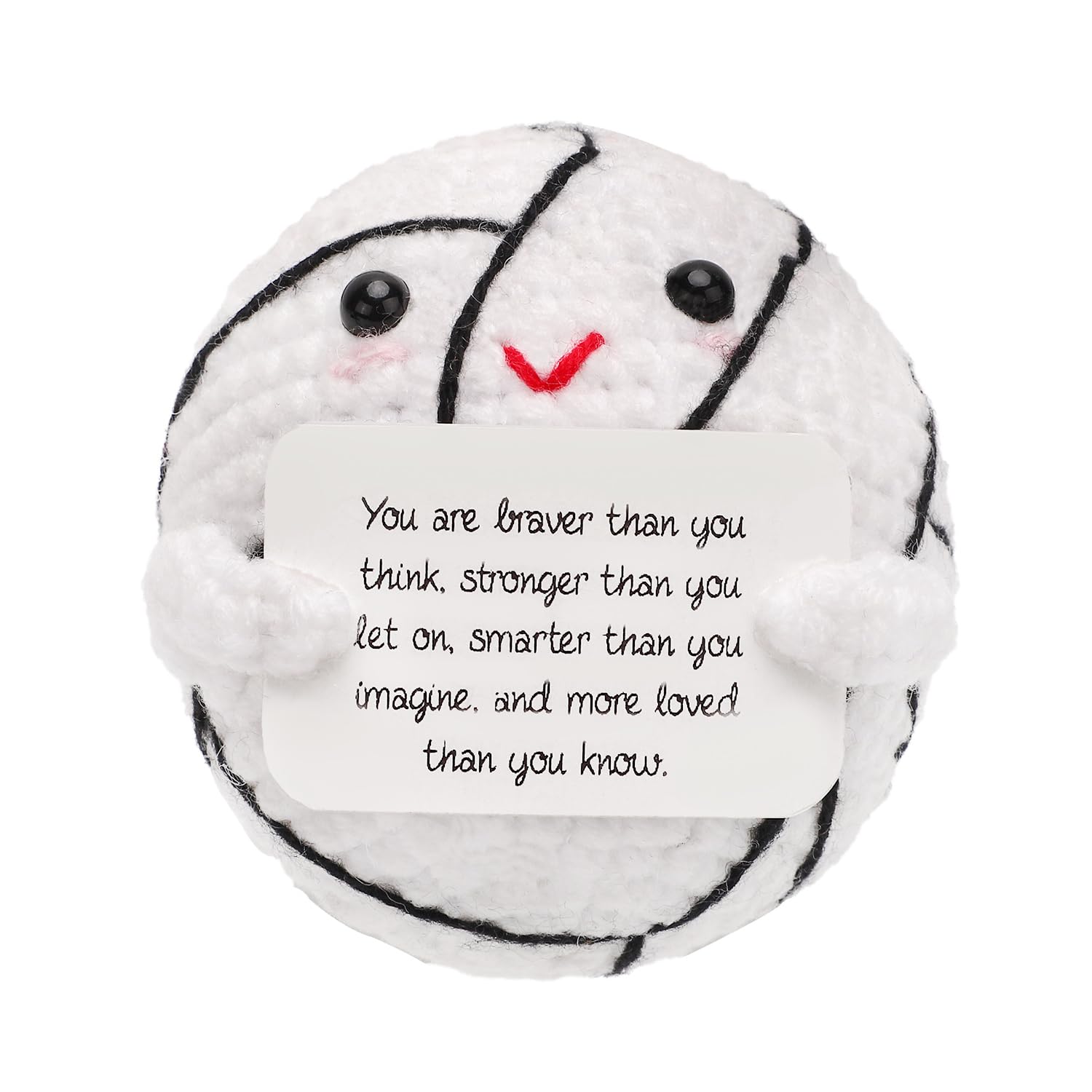 TOYMIS Positive Volleyball Doll, Cute Funny Crochet Inspirational Support Volleyball Toy, Positive Emotional Knitted Plush Doll with Positive Card for Sports Lover Friends Party Gift Decorations