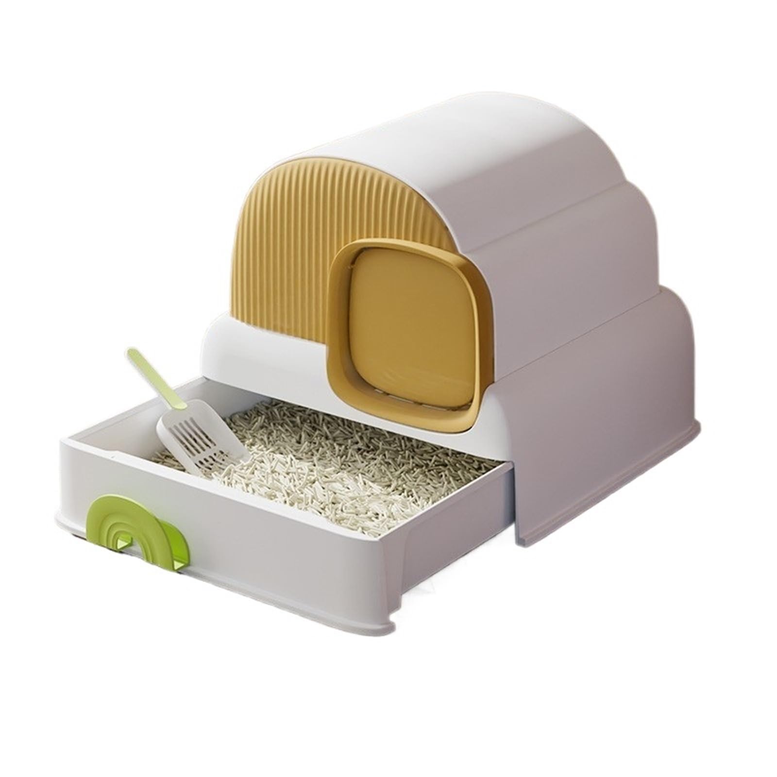 SDGBCXD cat litter tray, Cat Litter Tray, Anti-Splash Closed Hooded Kitten, Drawer Type Easy Clean Toilet, with Scoop(Parent,White)