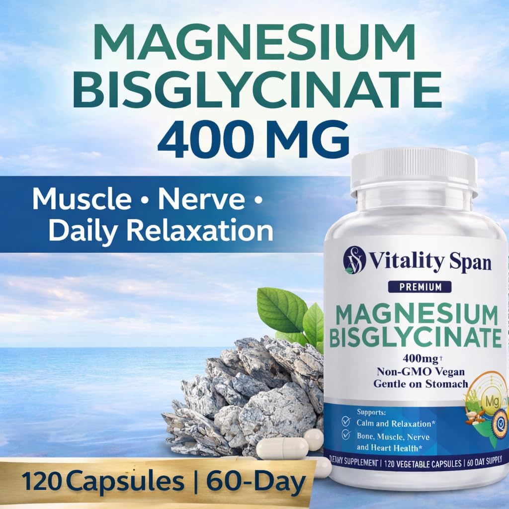 Magnesium Glycinate 400mg, Chelated Magnesium Bisglycinate for Relaxation and Sleep Aid, Extra Strength, with Magnesium Oxide, Gentle on Stomach, Vegan, 120 Capsules, Made in USA