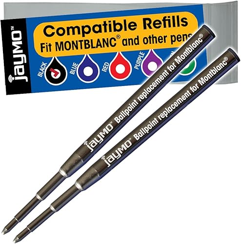 Jaymo Repuesto para Montblanc 128211 - Medidas 3.875 in  98 mm de largo - Recambio de bolígrafo - 12 negro