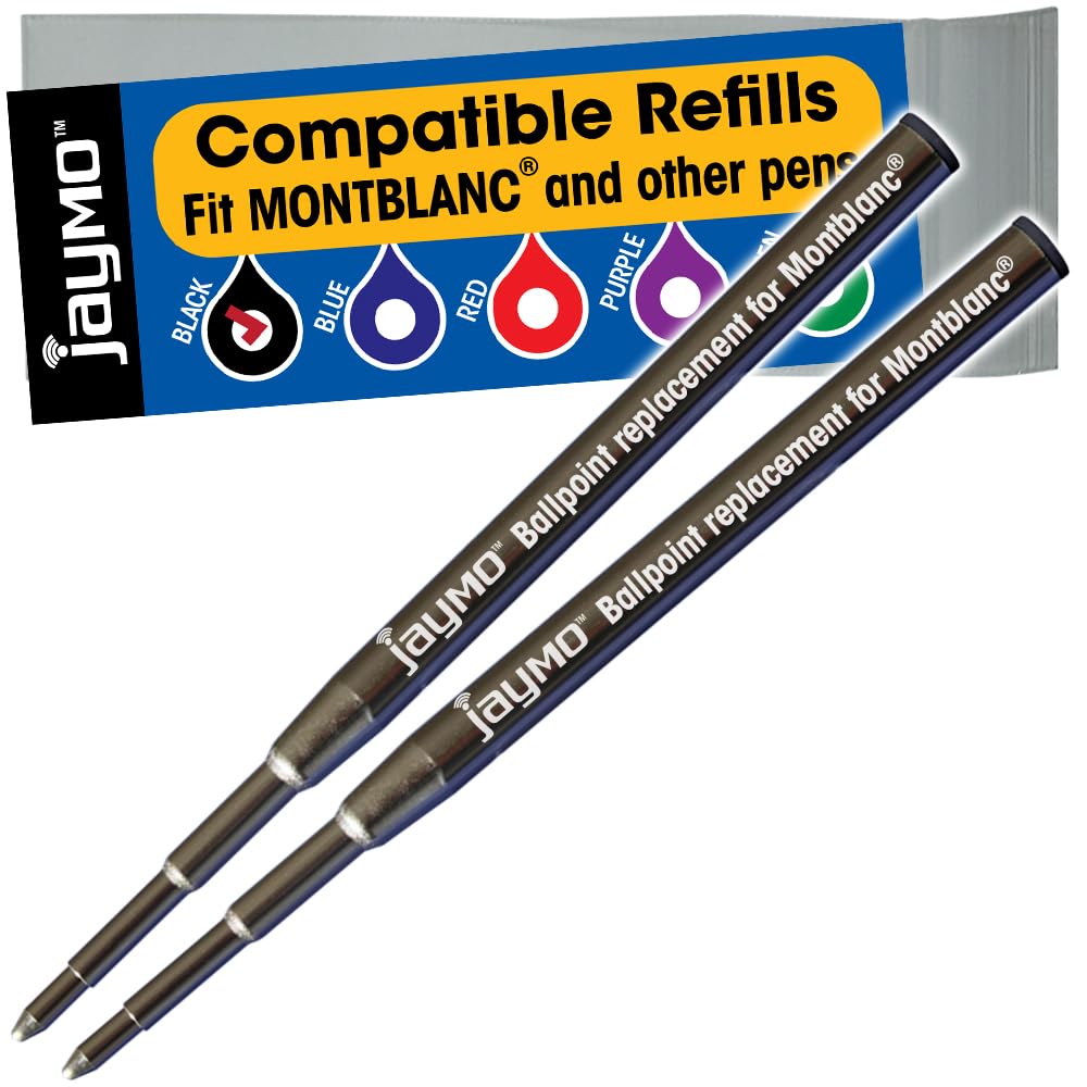 Jaymo Replacement for Montblanc 128211 - Measures 3.875 in / 98 mm Long - Ballpoint Pen Refill - 2 Black