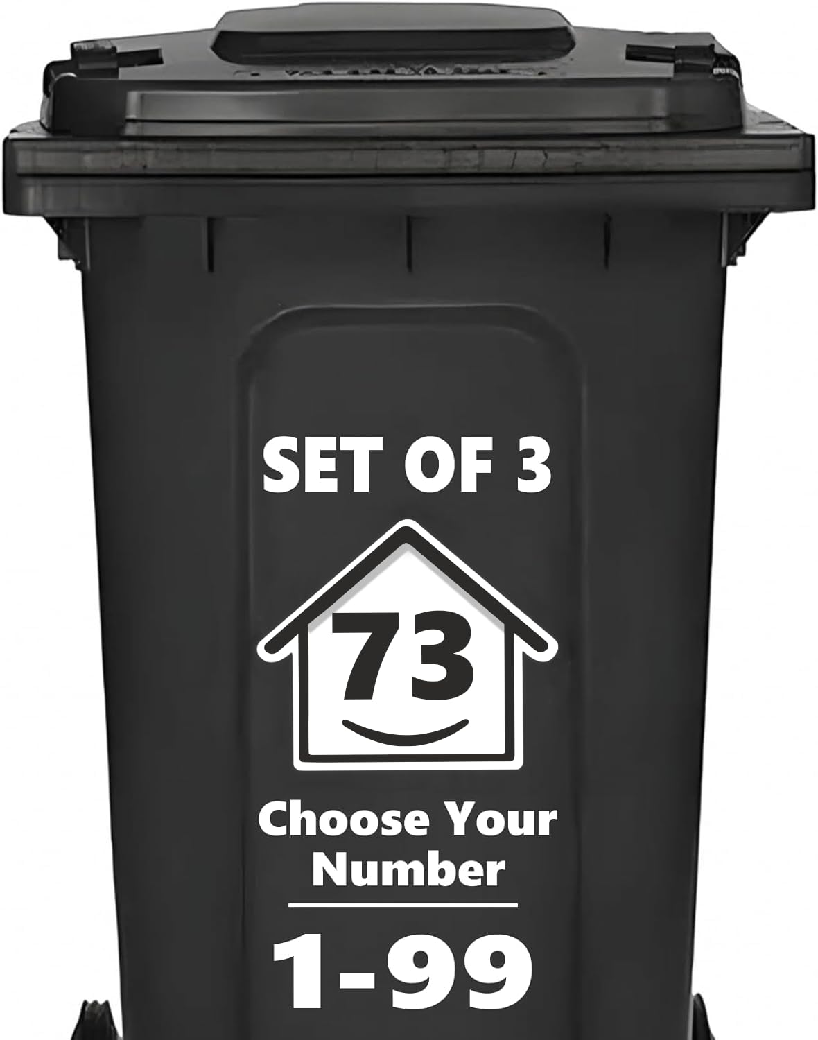 3 x Bin Numbers for Wheelie Bins, 1-99, 15cm ‘Happy House’ Design Dustbin Stickers, Easy Application Stick On Number Stickers - Weatherproof Self Adhesive Vinyl, Black (21) — view 91