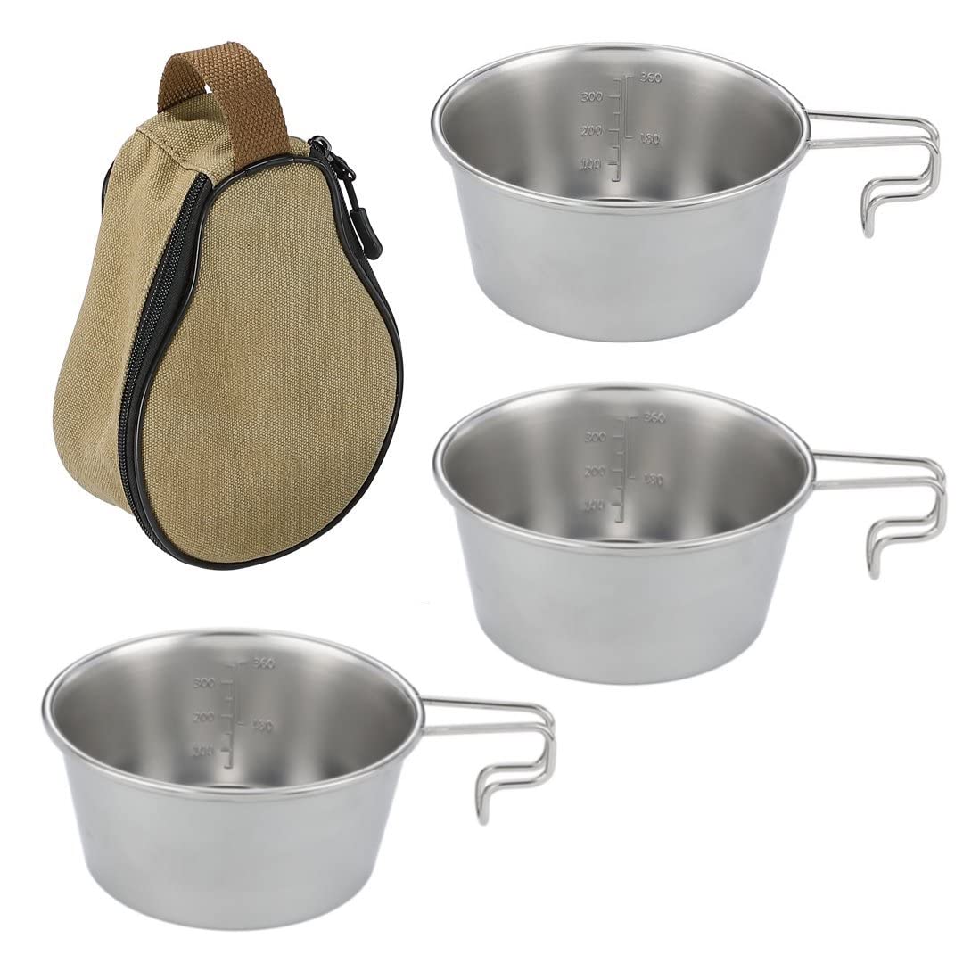 NANGOGEAR（南湖 キャンプ ギア） シェラカップ 深型 ステンシェラ #450 3pcs 収納ケース付き 18-8ステンレス製 21120(S-360-3P+B)