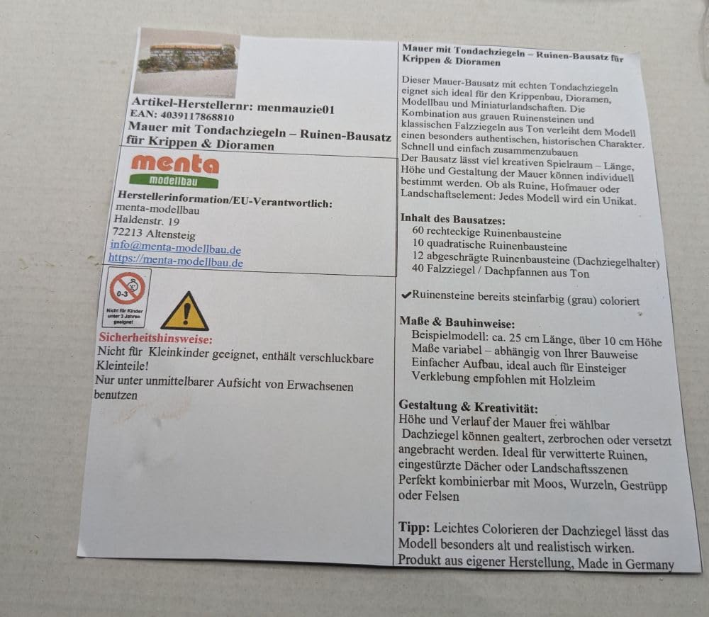 menta-modellbau Mauer mit Tondachziegel (Bausatz)