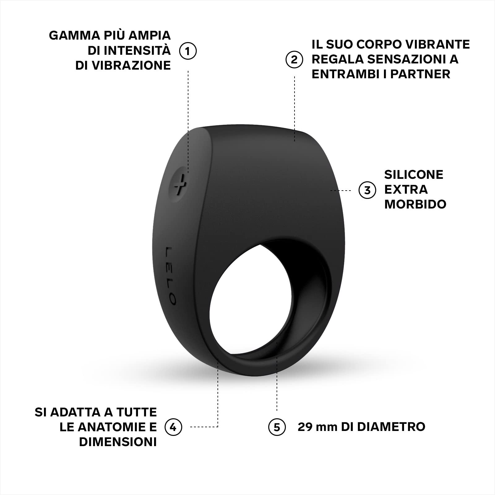 LELO TOR 2 Anello Uomo Riutilizzabile per l'Appagamento della Coppia, per un Ottimo Divertimento in Camera da Letto, Anello vibrante per il pene, Nero