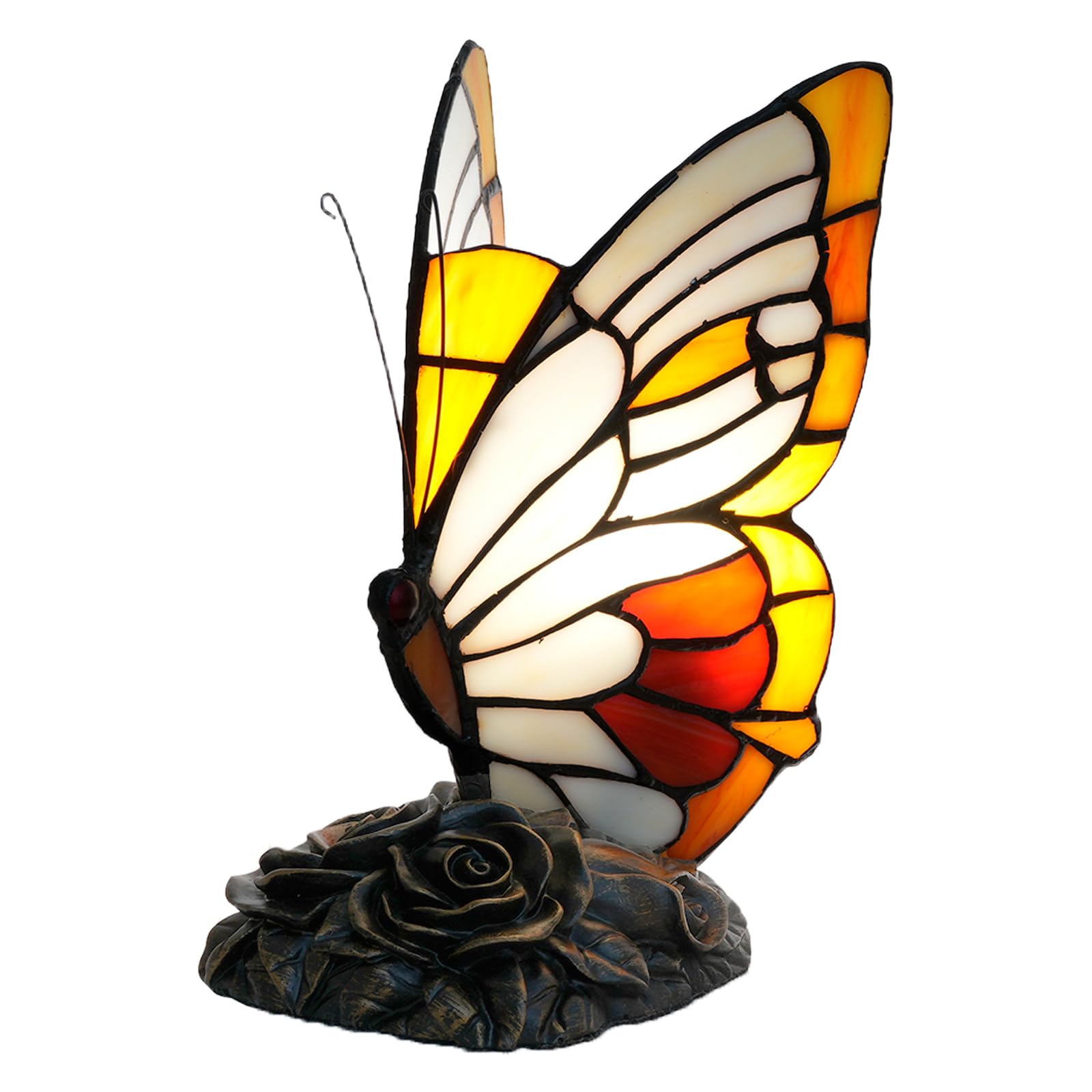 NUODITOS Butterfly Tiffany Lamp Stained Glass Bedside Table Lamp Small Accent Night Light for Living Bedroom Colorful Rustic Tiffany Style Animal Desk Lamp for Home Decoration