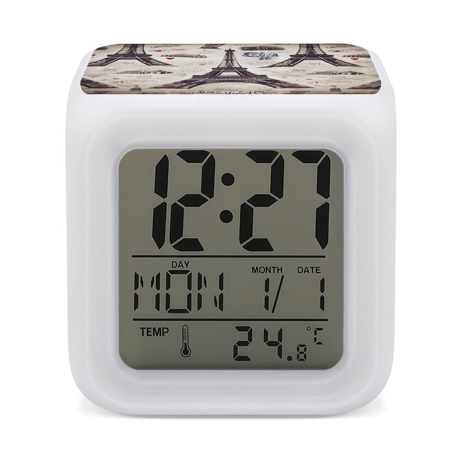 VstaDank French Paris Tour Eiffel Tower Alarm Clock Alarm Clock with 7 Color Changing Digital Clocks for Bedrooms Sleep Training Clocks with Large Display for Office Kitchen Living Room