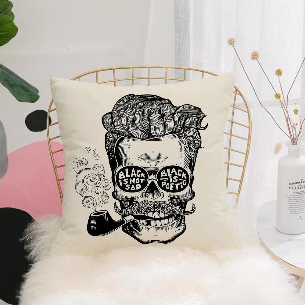 HYOSXW Cushion Cover,Throw Pillow Case Home Decorative for Living Room Bedroom Sofa Chair 16X16 Inch,Indie,Hipster Gentleman Skull with Mustache Pipe and Eyeglasses with Inscriptio,Pillowcase 40X40cm