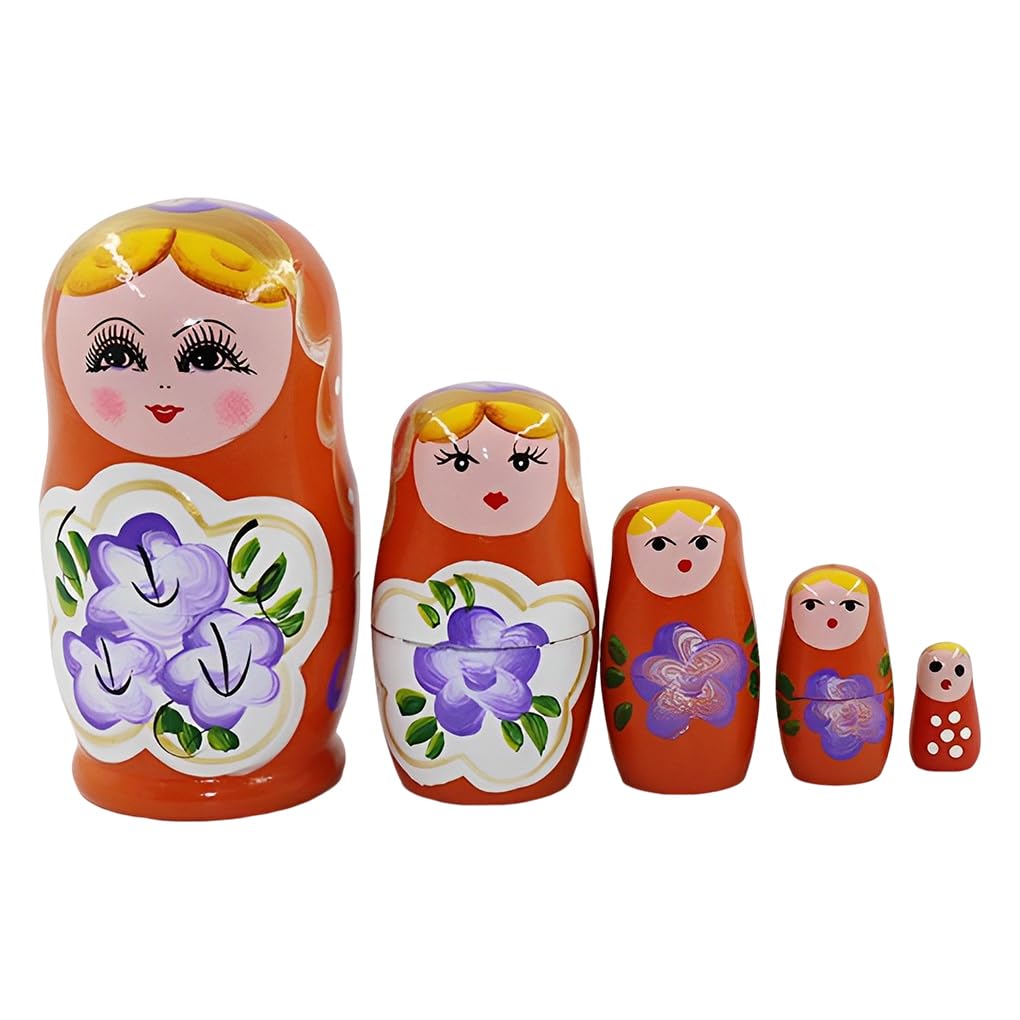 mophrati 5 Pieces Russian Nesting Doll Set Hand Painted Decoration Baby Children Dolls Desktop Ornament Toys for Home Office, Orange