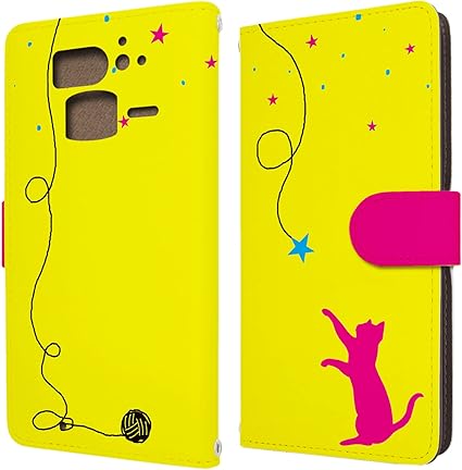 Amazon Co Jp Disney Mobile On Docomo F 07e ケース 手帳型 スマホケース レザー製 カバー カメラ穴搭載 猫柄 シルエット Catch The Star デザインc イエロー 黄色 ディズニー モバイル オン ドコモ トレンドゲート Dc 1574 家電 カメラ