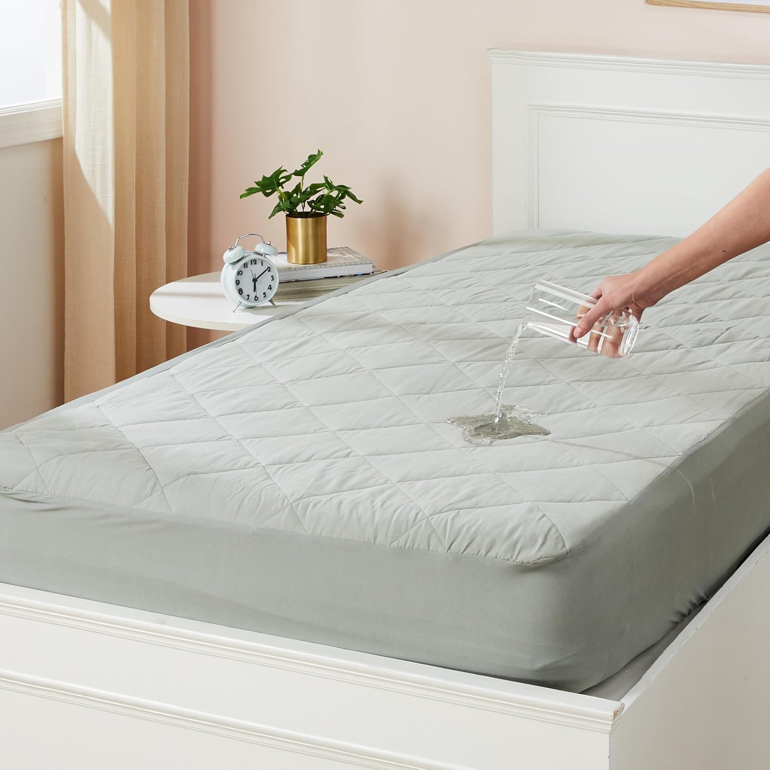 Amazon Basics Quilted Mattress Protector |78"x 60"x12" |Waterproof & Hypoallergenic |Soft Cotton Fabric |TPU Laminated |Noiseless |Breathable with Airflow Tech | Extra Fluffy Microfiber Filling (Grey)-picture-13