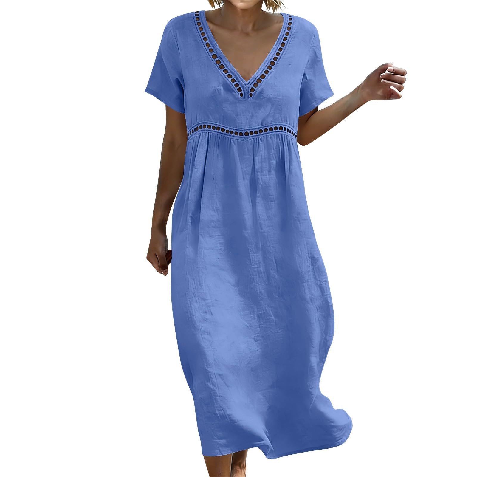 Vestido largo bohemio para mujer en algodón y lino con manga 3/4 7