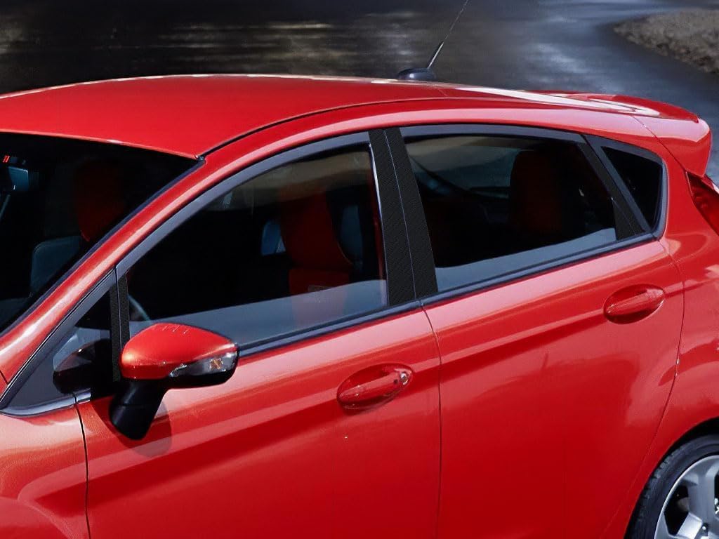 Rvinyl Pillar Post Pre Cut Window Trim Kits in Carbon Fiber 4D Black Compatible with Ford Fiesta 2011-2019 Hatchback - Adhesive Backs