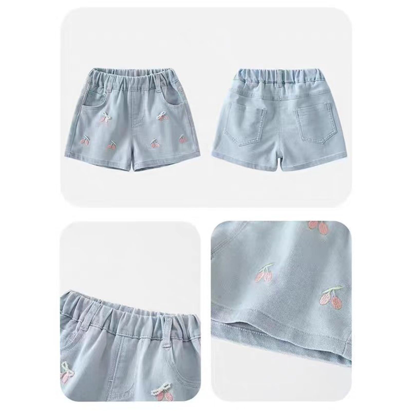 Pantalones cortos de mezclilla bordados para niñas, cintura alta, pierna ancha, pantalones cortos casuales de moda holgados de pierna recta con bolsillos para adolescentes, niñas, verano, playa