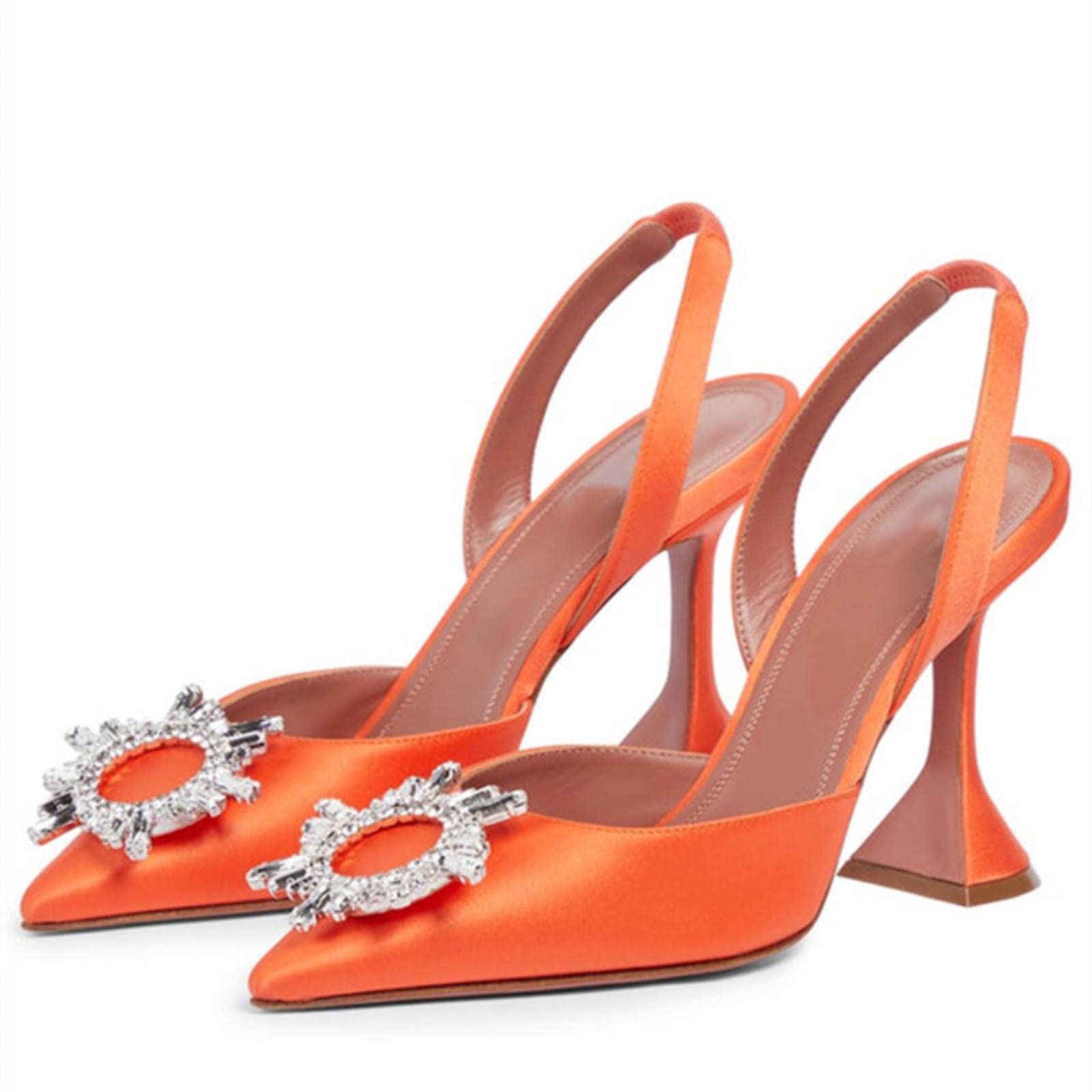 Heels Women Pumps Satin Heel Shoes Women Sandals Rhinestone Bow-Knot High Heeled Sandal Female-1-Orange,37