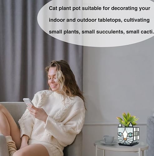 Miniatura 4 de Entlityful Macetero de cristal gris para gatos, macetas para interiores y gatos pequeños, sistema de drenaje automático de huecos de vidrio y