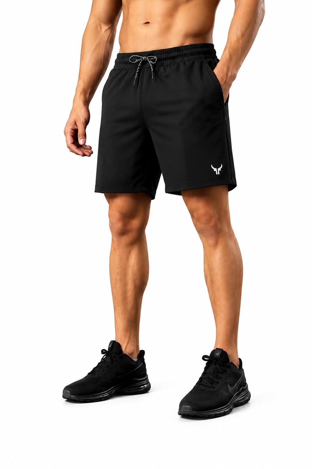 Men's Athletic Shorts, Black, Drawstring Waist, Gym Workout Training Short-image-25