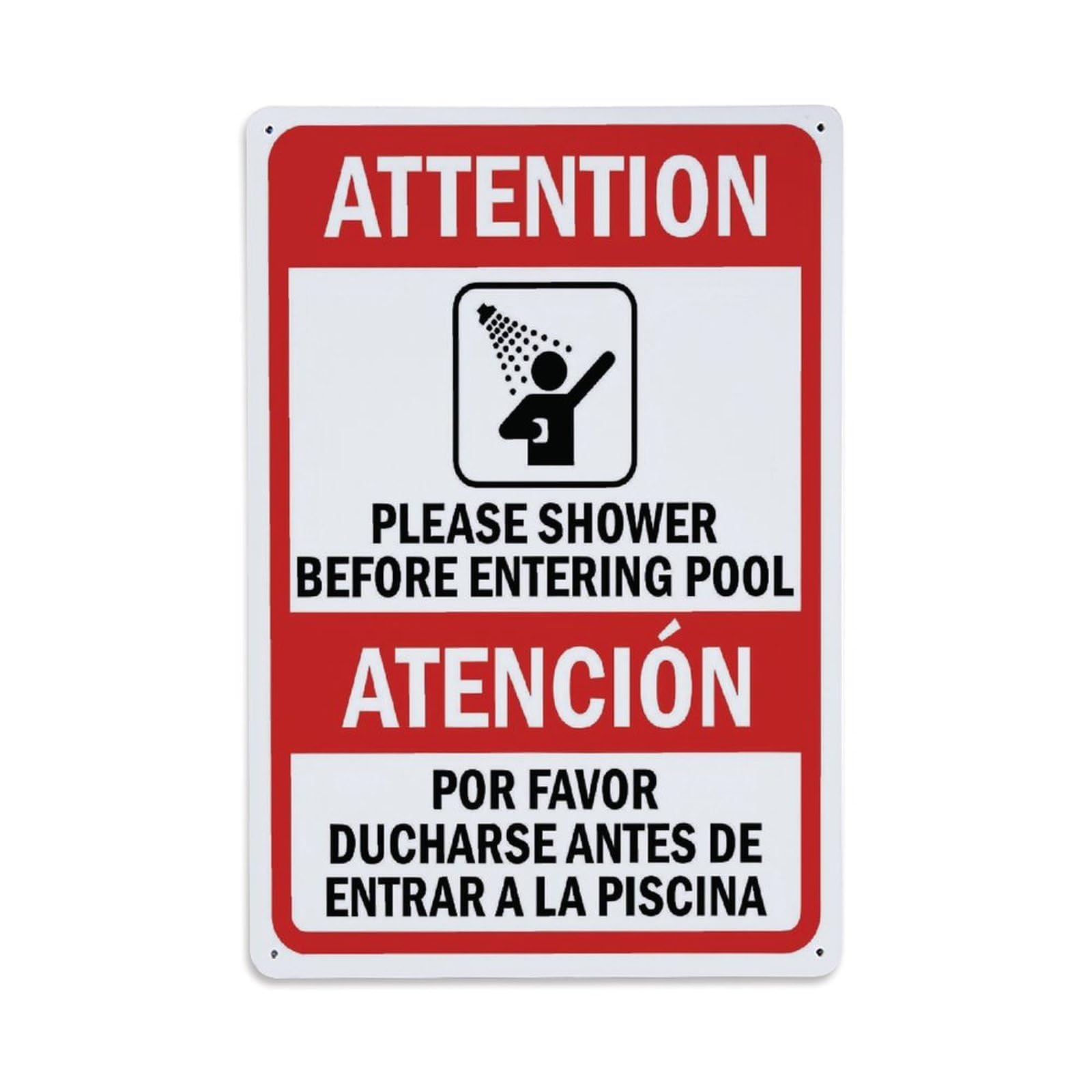 Ldfuieksufg Style Bilingual English Spanish Shower Before Pool Entry Warning Sign Vintage Aluminium Metal Sign, Retro Wall Decor For Home, Bar, Garage & Farmhouse 30X20cm