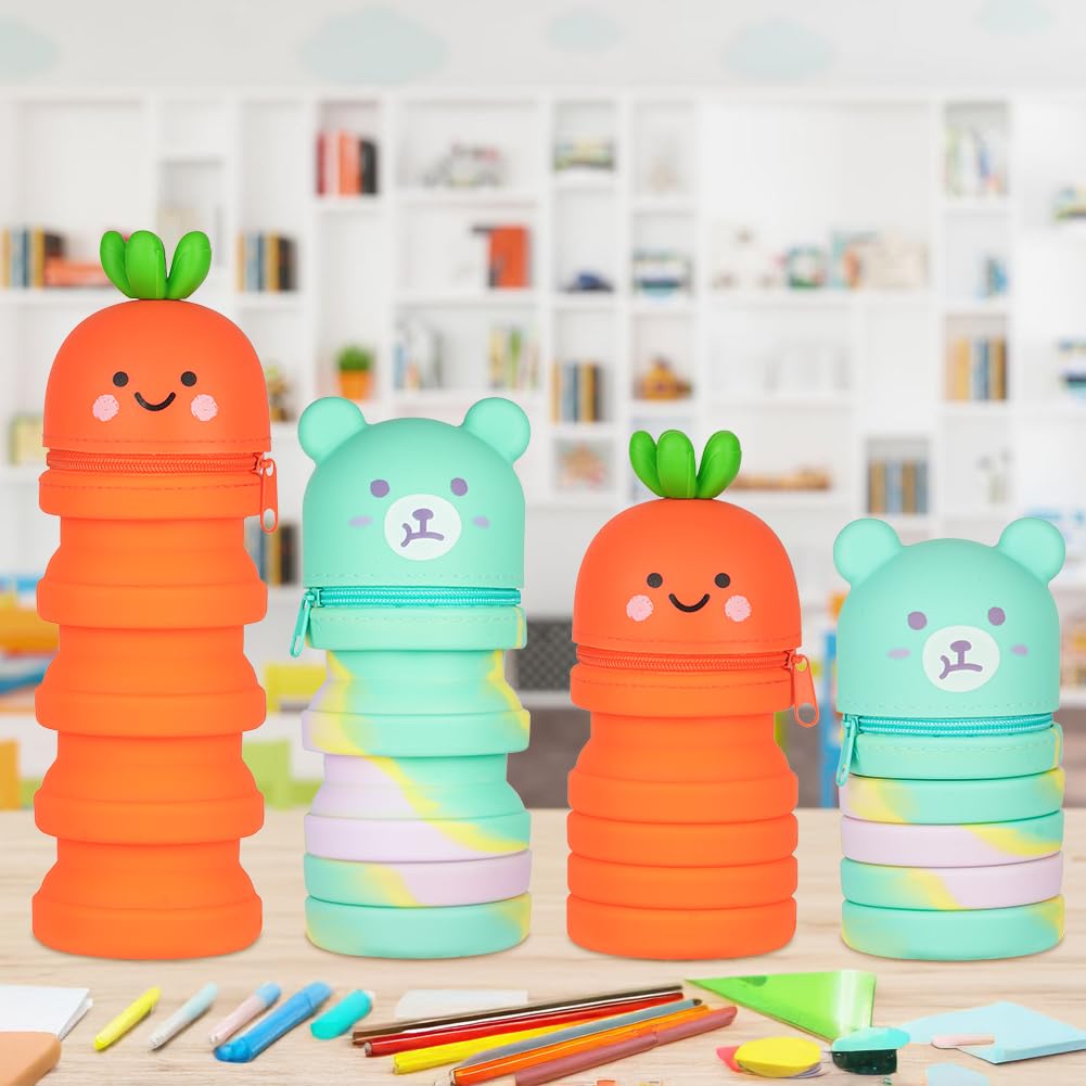 AMFUN 2-in-1 Cute Bear Silicone Pencil Case - Stand Up Cup Design, Large Animal Pouch Holder for Kids Students, Adults, School, Office - Image 2